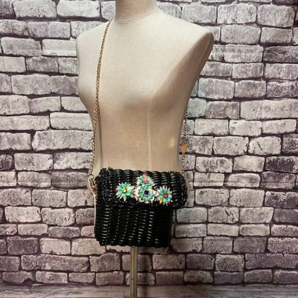 Betsey Johnson Handbags - Betsy Johnson Wicker Purse With Decorative Stones